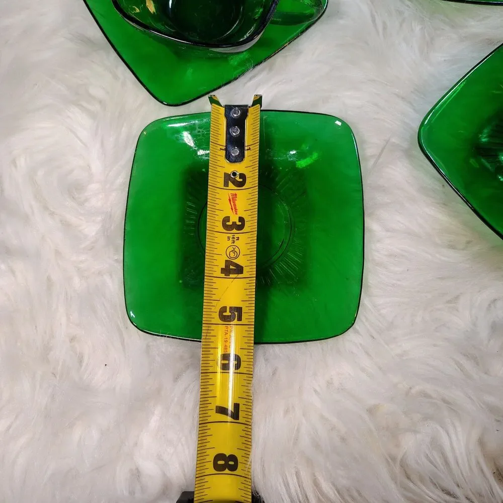 VTG Lot of 7 Anchor Hocking Glass Forrest Green Charm 3 Cups and 4 Saucers